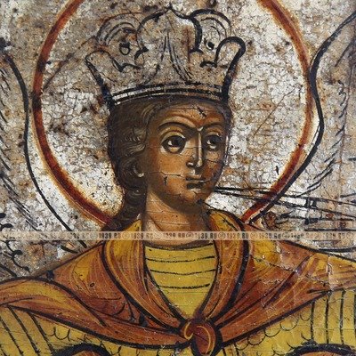 Старинная коллекционная икона «Святой Архистратиг Михаил грозный воевода». Россия XIX век.