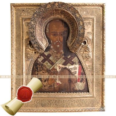 Древняя коллекционная икона «Святитель Николай Чудотворец». Россия XVII век.