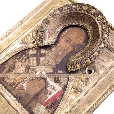 Древняя коллекционная икона «Святитель Николай Чудотворец». Россия XVII век.