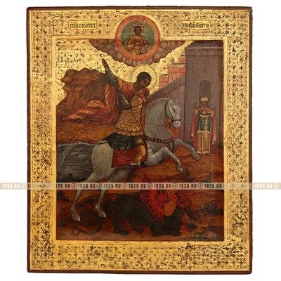 Старинная икона покровителя воинов «Святой Великомученик Георгий Победоносец». Россия, Москва XIX век.