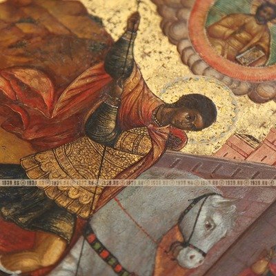 Старинная икона покровителя воинов «Святой Великомученик Георгий Победоносец». Россия, Москва XIX век.