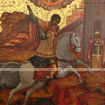 Старинная икона покровителя воинов «Святой Великомученик Георгий Победоносец». Россия, Москва XIX век.