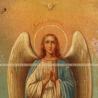 Старинная коллекционная икона Ангела Хранителя, небесного покровителя и защитника. Россия XIX век.