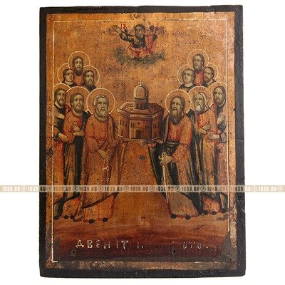 Старинная православная икона «Собор 12 Апостолов Христовых». Святая Земля, Иерусалим XIX век.