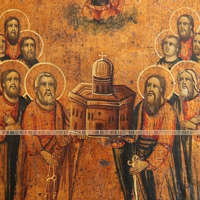 Старинная православная икона «Собор 12 Апостолов Христовых». Святая Земля, Иерусалим XIX век.