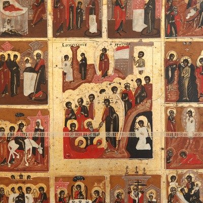 Старинная деревянная икона Двенадцать Великих праздников Господних или 
