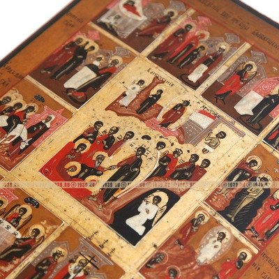 Старинная деревянная икона Двенадцать Великих праздников Господних или 
