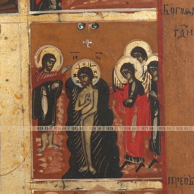 Старинная деревянная икона Двенадцать Великих праздников Господних или 