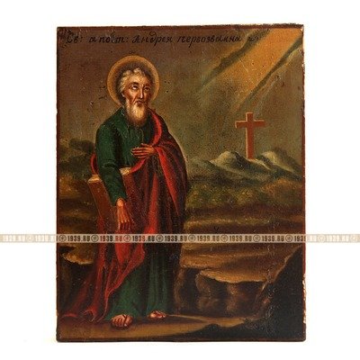 Редкая старинная икона Святой Апостол Андрей Первозванный, в киоте. Россия XIX Век.