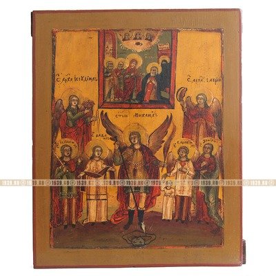 Редкая старинная икона «Собор Архангела Михаила и прочих бесплотных сил Небесных». Россия XVIII век.