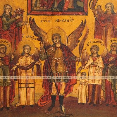 Редкая старинная икона «Собор Архангела Михаила и прочих бесплотных сил Небесных». Россия XVIII век.