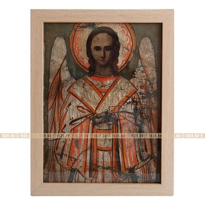 Старинная икона Ангела-Хранителя, хоругвь в светлом багете. Россия XIX Век.