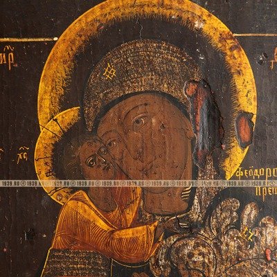 Старинная икона Феодоровской Пресвятой Богородицы, женская небесная покровительница. Россия XIX век.
