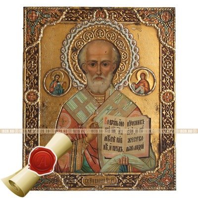 Старинная икона святого Николая Чудотворца. Россия, фабрика 