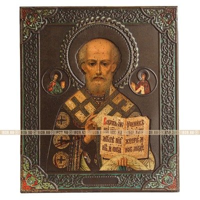 Старинная икона святого Николая Чудотворца. Россия, фабрика 