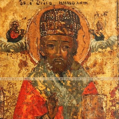 Старинная икона Николая Чудотворца с житийными сценами или Никола Угодник 