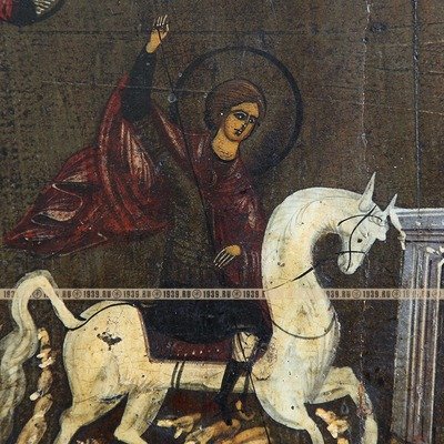 Старинная икона Святой Георгий Победоносец покровитель русского воинства. Россия XIX век