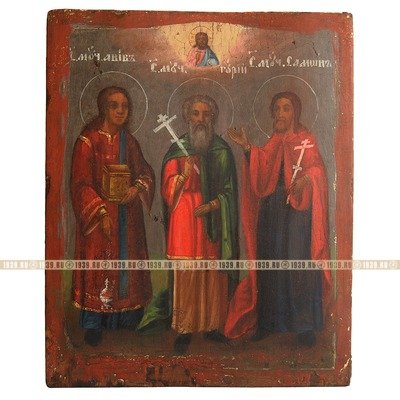 Икона покровителей счастливой семьи Святые Гурий, Самон и Авив. Россия 1880-1900 год