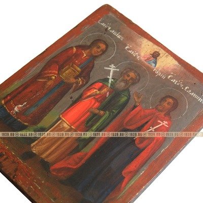 Икона покровителей счастливой семьи Святые Гурий, Самон и Авив. Россия 1880-1900 год