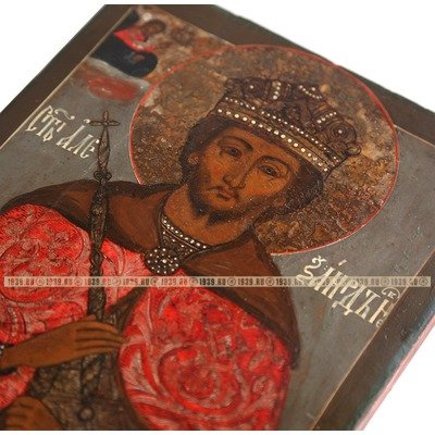 Старинная икона Святой благоверный князь Александр Невский, покровитель сотрудников ФСБ и ДОСААФ. Россия XIX век.