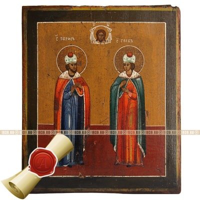 Старинная православная икона Святые князья Борис и Глеб. Россия XIX век.