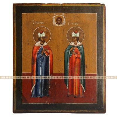Старинная православная икона Святые князья Борис и Глеб. Россия XIX век.