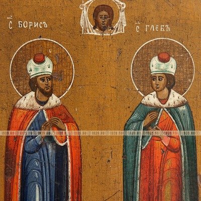 Старинная православная икона Святые князья Борис и Глеб. Россия XIX век.