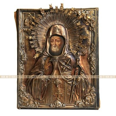 Старинная икона Святой Митрофан Воронежский Чудотворец. Россия 1840-1850 год.