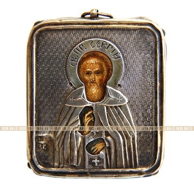 Старинная икона в серебряном окладе Святой Сергий Радонежский Чудотворец. Россия, Москва 19 век.