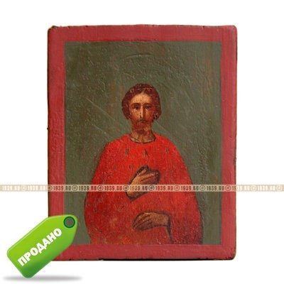 Старинная икона Святой благоверный князь Александр Невский в красной рубахе, «Не в силе Бог, а в правде». Россия 19 век.