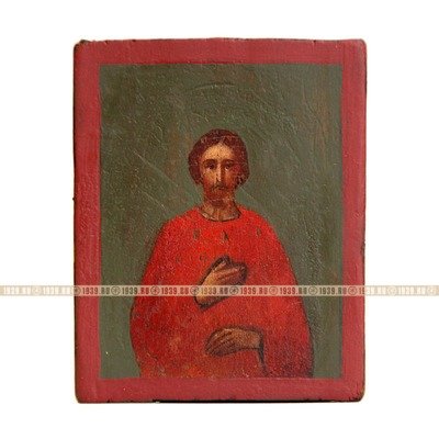 Старинная икона Святой благоверный князь Александр Невский в красной рубахе, «Не в силе Бог, а в правде». Россия 19 век.