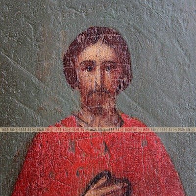 Старинная икона Святой благоверный князь Александр Невский в красной рубахе, «Не в силе Бог, а в правде». Россия 19 век.