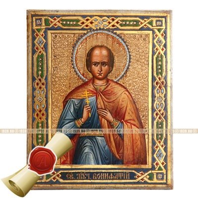 Икона от пьянства, алкоголизма. Старинная икона Святой Вонифатий. Россия 1860-1870 год
