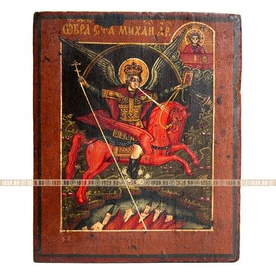 Старинная икона Святой Архангел Михаил Предводитель воинства небесного. Россия 19 век.