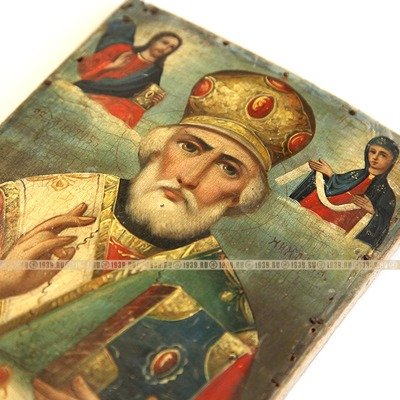 Cтаринная икона святой Николай Чудотворец в епископской митре. Россия 19 век.