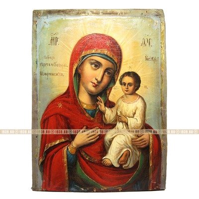 Старинная икона покровительницы детей и целительницы при родах - Божья Матерь Тихвинская. Россия 19 век
