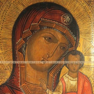 Крупная купеческая старинная икона Казанской Божией Матери. Россия 19 век