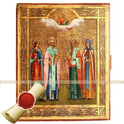 Старинная икона Избранные Святые покровители и защитники. Россия 19 век.