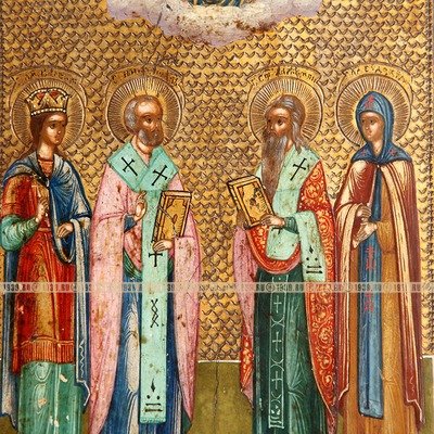Старинная икона Избранные Святые покровители и защитники. Россия 19 век.