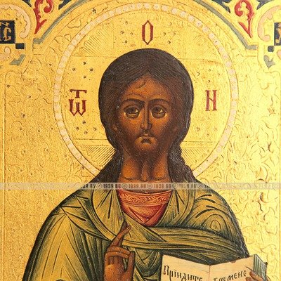 Старинная икона Господа Вседержителя, фон твореное золото. Россия 19 век.
