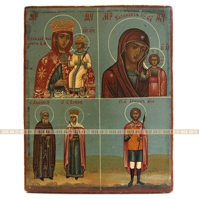Старинная четырехчастная икона для молодой девушки. Избранные покровители. Россия 1850-1860 год
