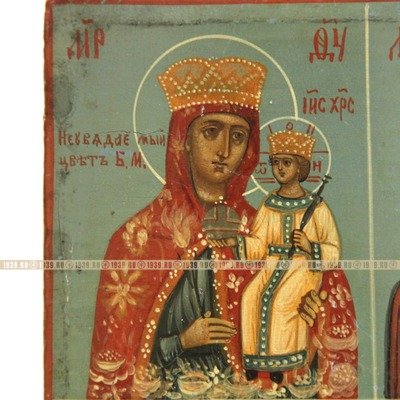 Старинная четырехчастная икона для молодой девушки. Избранные покровители. Россия 1850-1860 год