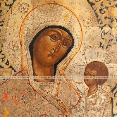 Крупная старинная икона Тихвинской Божией Матери, покровительницы маленьких детей. Россия, Владимирская губерния 1840-1860 год