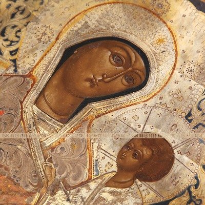 Крупная старинная икона Тихвинской Божией Матери, покровительницы маленьких детей. Россия, Владимирская губерния 1840-1860 год
