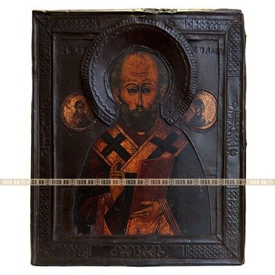 Старинная икона Святой Николай Чудотворец или Никола Угодник. Россия 1875-1900 год