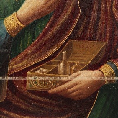Старинная икона Святой Целитель Пантелеимон времен иконоборчества и атеизма. РСФСР 1920 год.