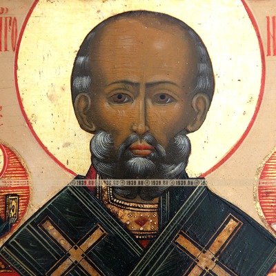 Старинная икона Святитель Николай Чудотворец в барочном окладе. Россия, Москва 1800-1820 гг.