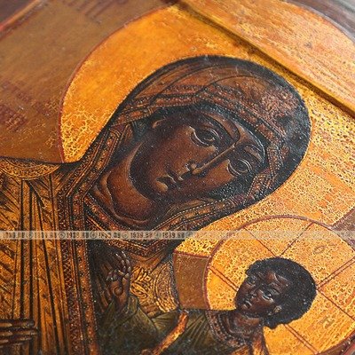 Старинная Иверская икона Пресвятой Богородицы с приписными Сергием Радонежским и Пантелеимоном. Россия, Москва 1880 год.