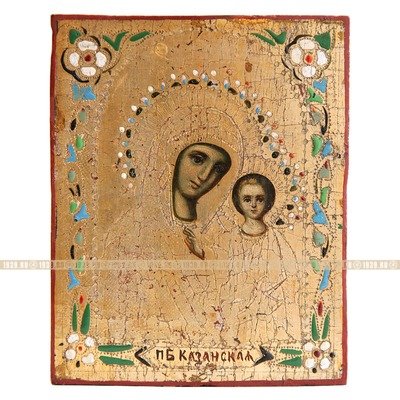Cтаринная Казанская икона Божией Матери, написанная на золоте. Россия 1870-1880 гг.