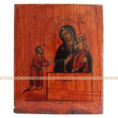 Старинная икона Божья Матерь Нечаянная Радость, икона «краснушка». Россия 1870-1890 год